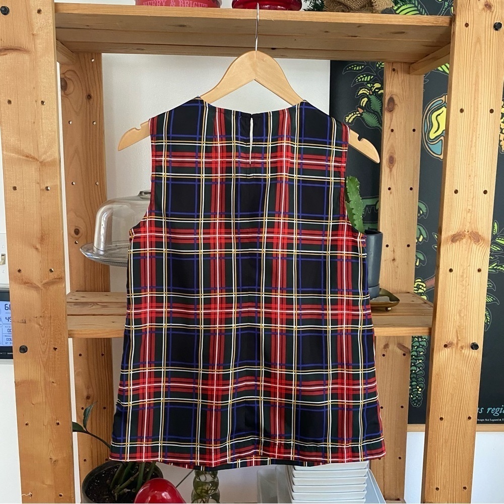 J. Crew Red Green Black Blue Tartan Christmas Holiday Plaid Ruffle Tank Top 0 - Picture 3 of 13